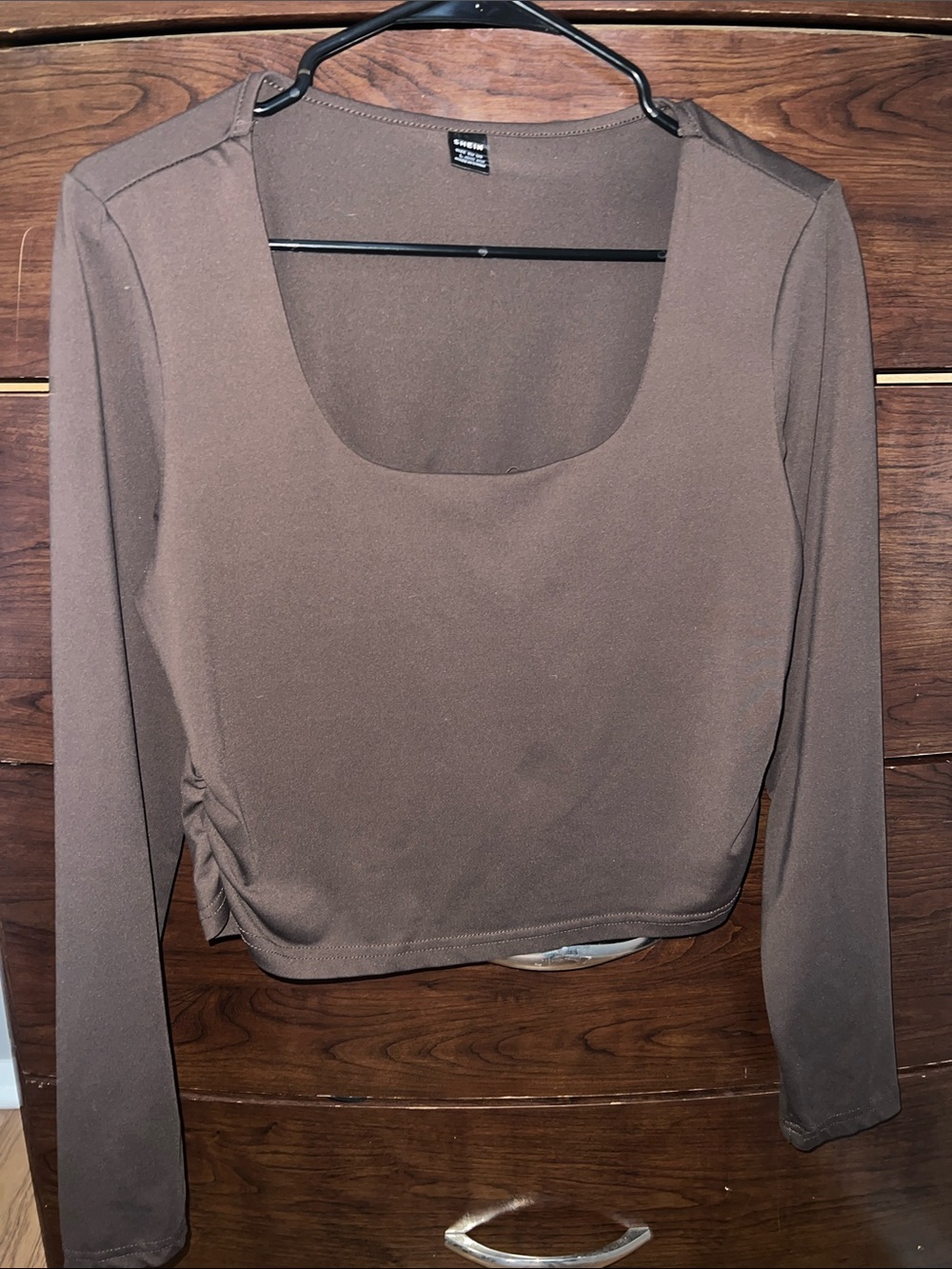 Long Sleeve Scoop Neck Women's Top - Brown